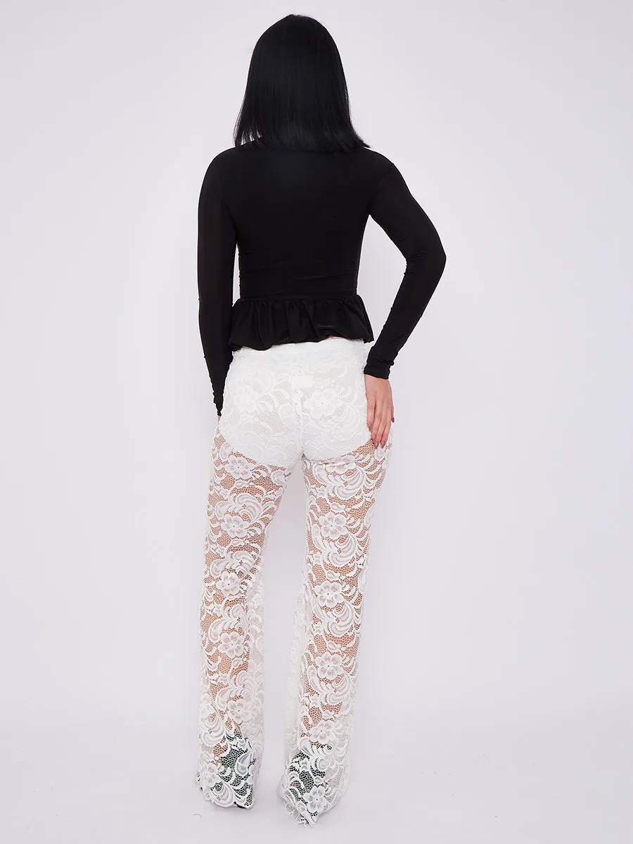High Waist Lace Flared Trousers - Heaven sold by Storm Desire product image thumbnail 3