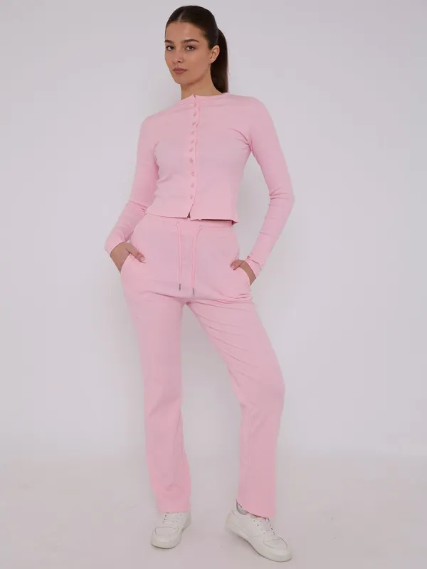 Ribbed Button Up Top & Wide Leg Trouser Co-ord - Mae sold by Storm Desire
