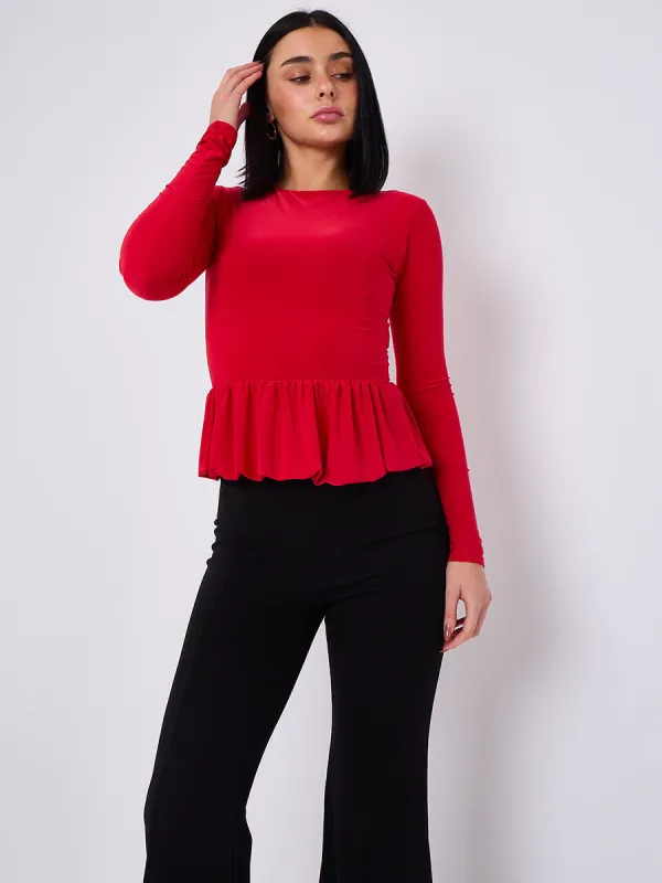 Long Sleeve Bubble Hem Top - Amalia sold by Storm Desire