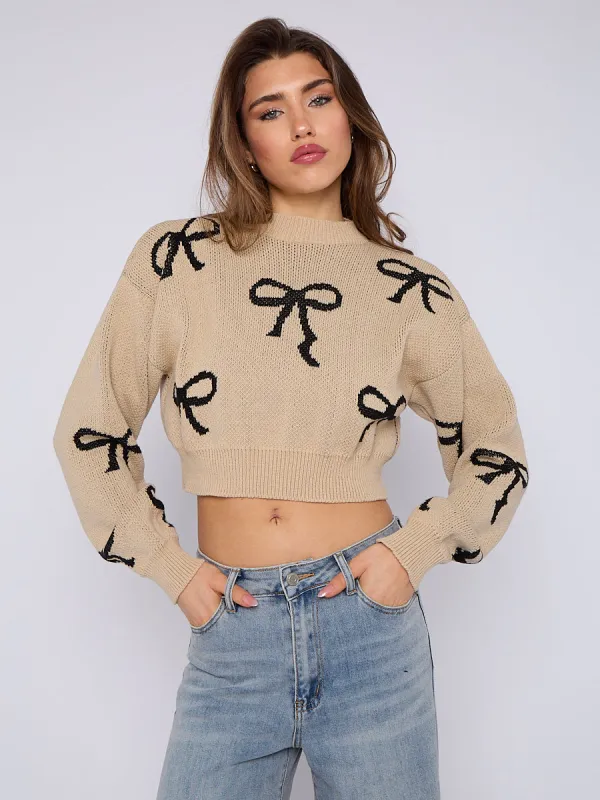 Oversized Bow Knitted Crop Jumper - Monroe sold by Storm Desire