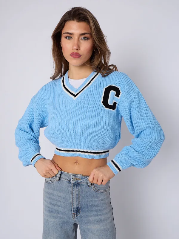 Varsity Knitted Cropped Jumper - Alia sold by Storm Desire