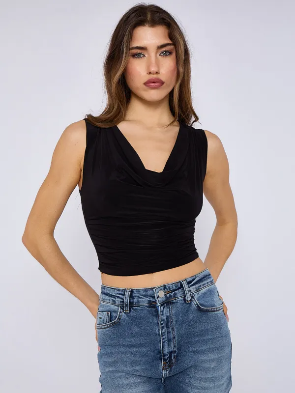 Cowl Neck Ruched Slinky Top - Sierra sold by Storm Desire