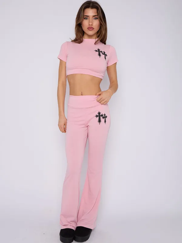 Crucifix Crop Top & Flare Trouser Co-ord - Avianna made by Storm Desire