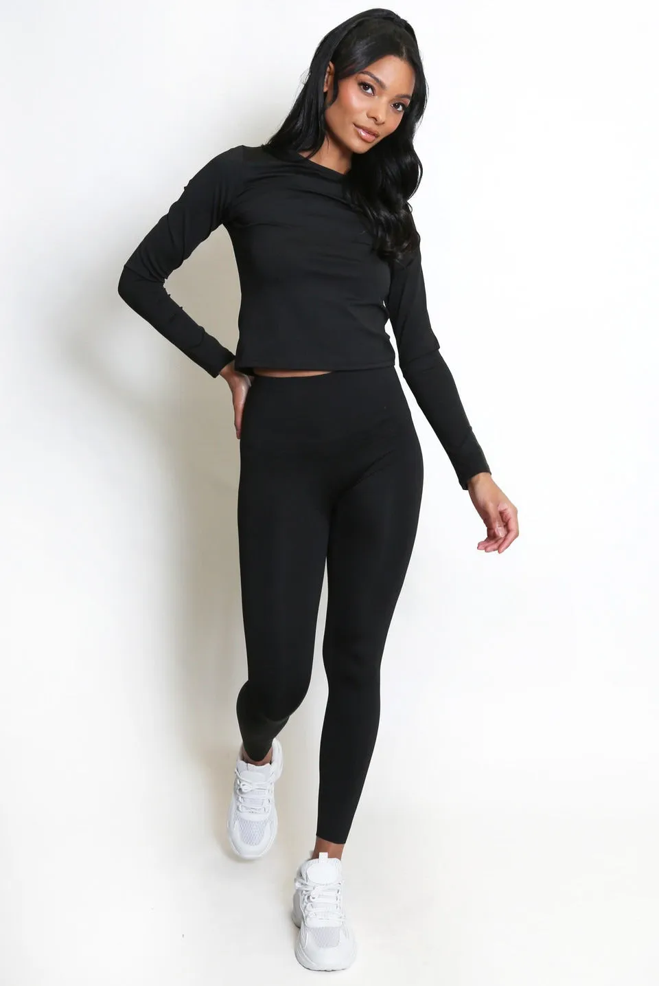 Black Full Sleeve Active Gym Top And Leggings Set - Lauren sold by Storm Desire