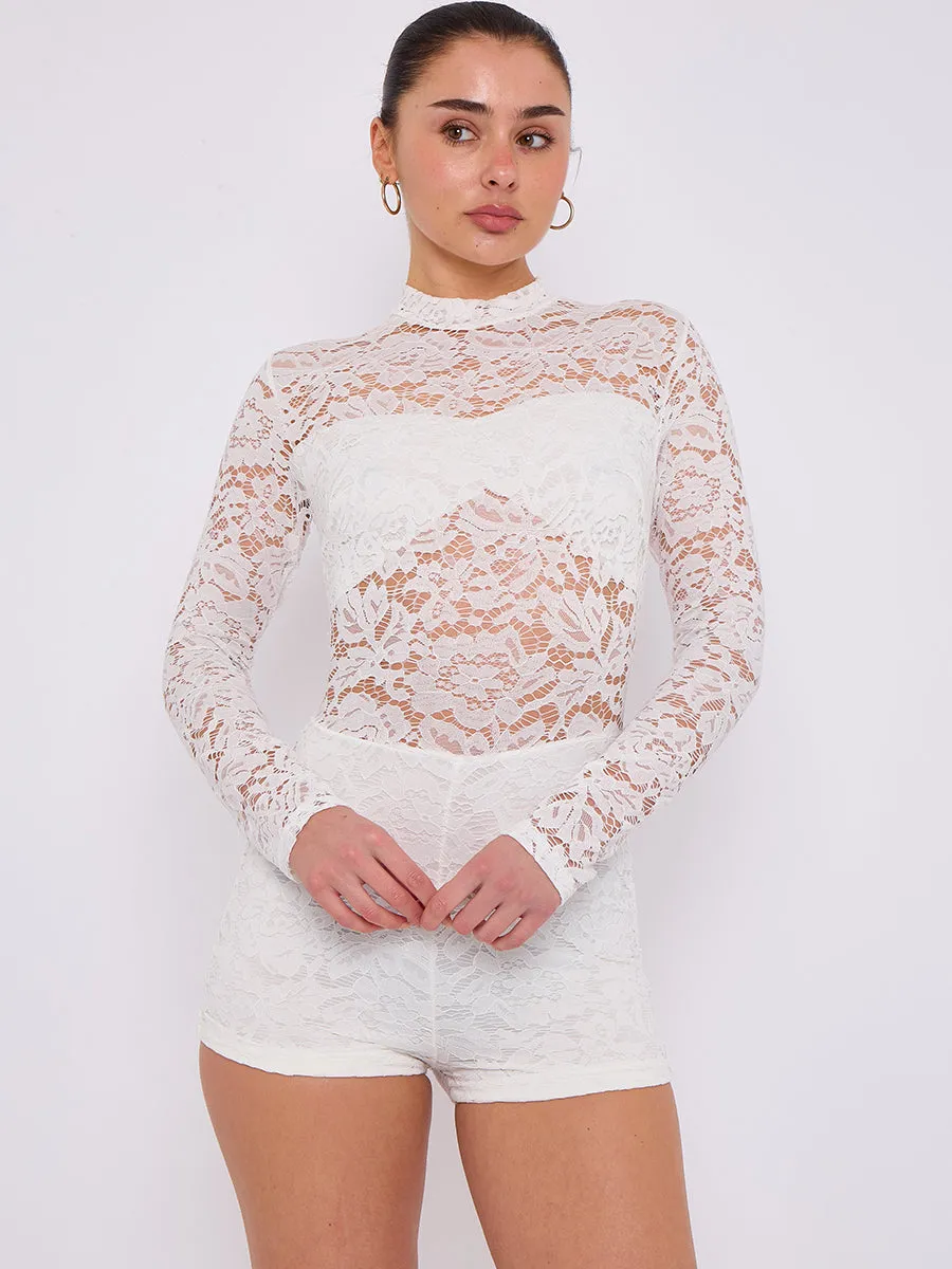 Lace High Neck Long Sleeve Playsuit - Emerie sold by Storm Desire product image thumbnail 5