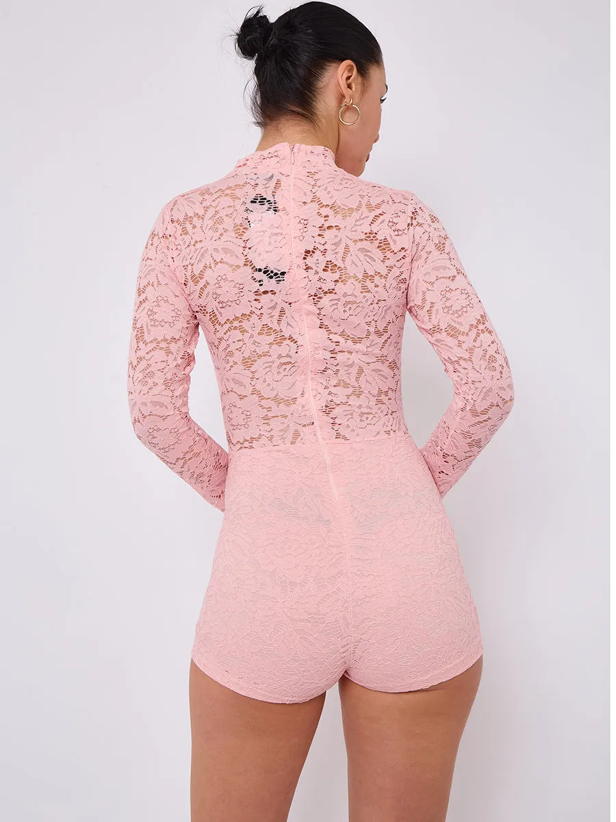 Lace High Neck Long Sleeve Playsuit - Emerie sold by Storm Desire product image thumbnail 3