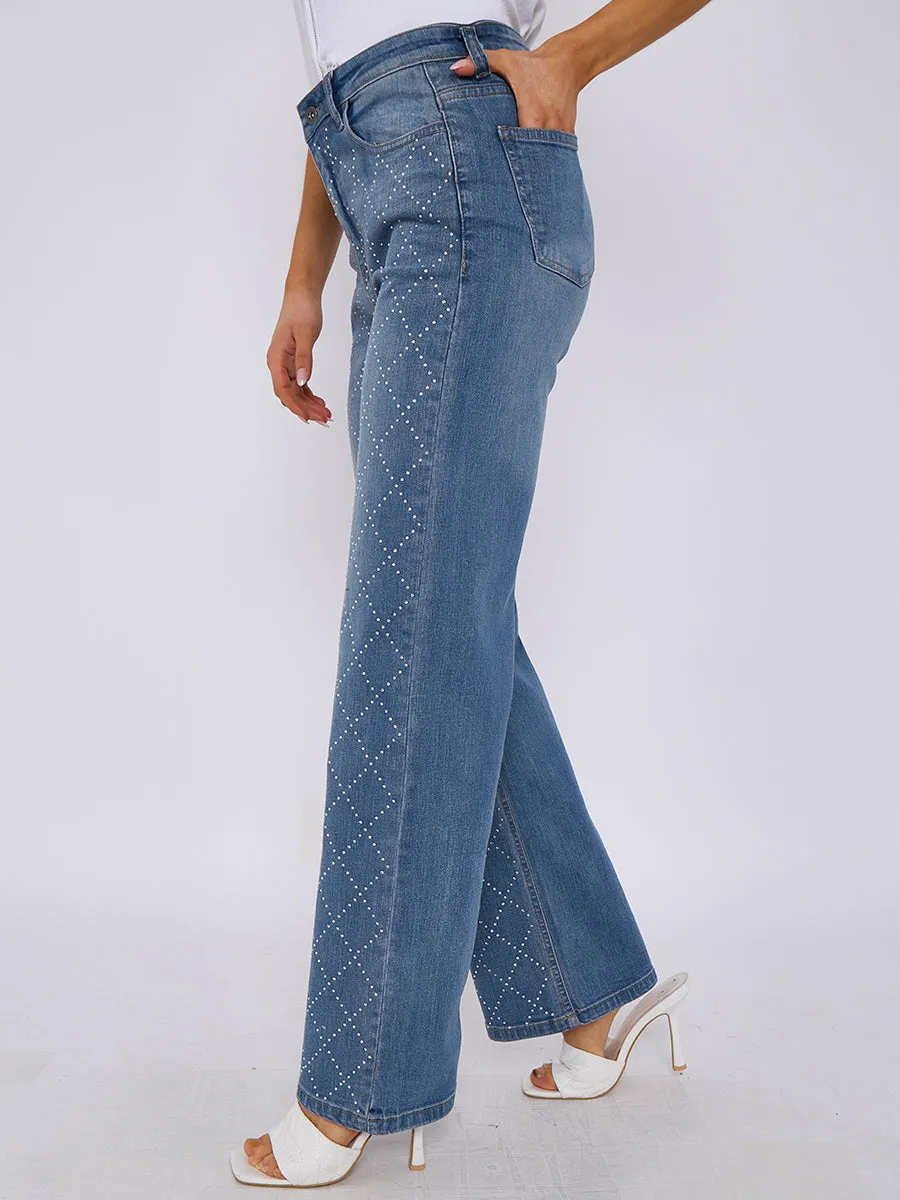 Diamante Studded Straight Leg Denim Jeans - Marina sold by Storm Desire product image thumbnail 4