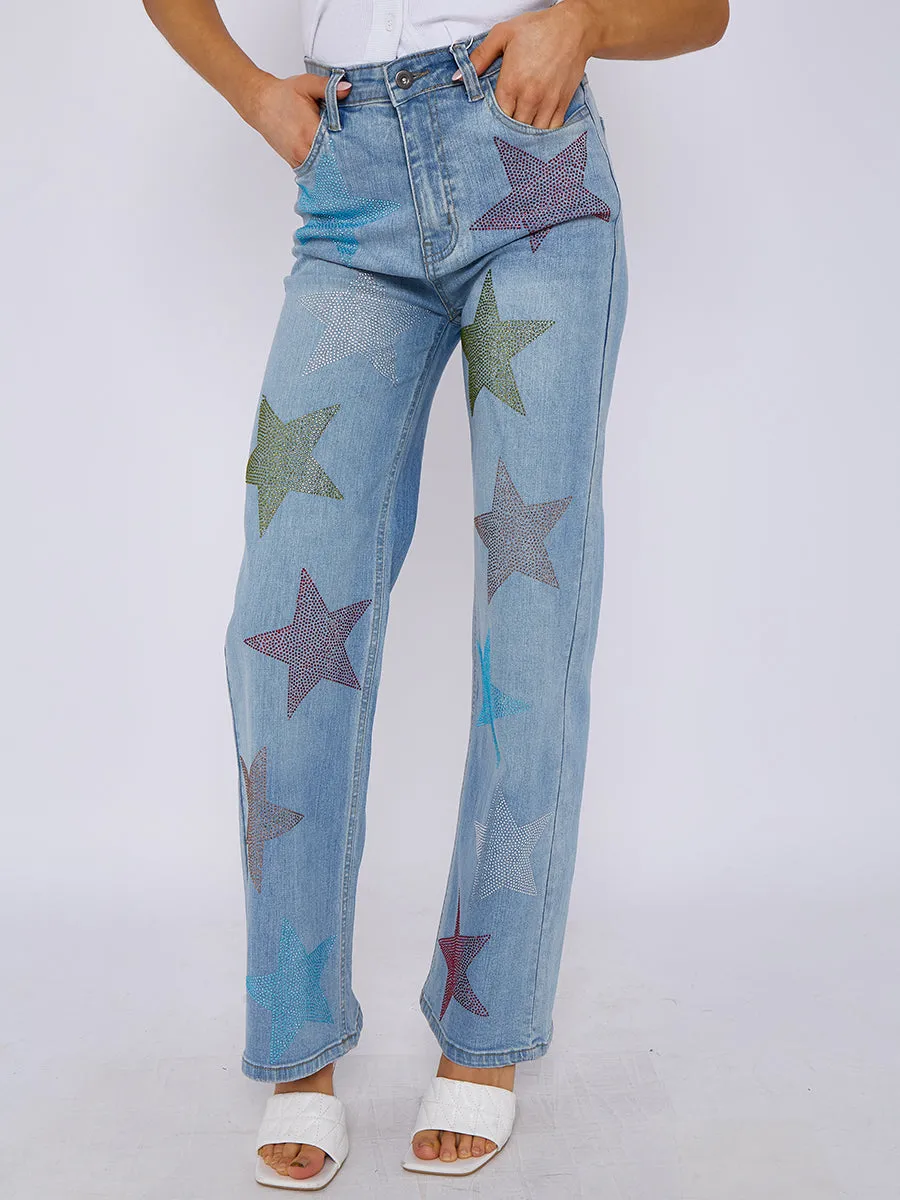 Star Studded Diamante Straight Leg Denim Jeans - Reyna sold by Storm Desire product image thumbnail 2