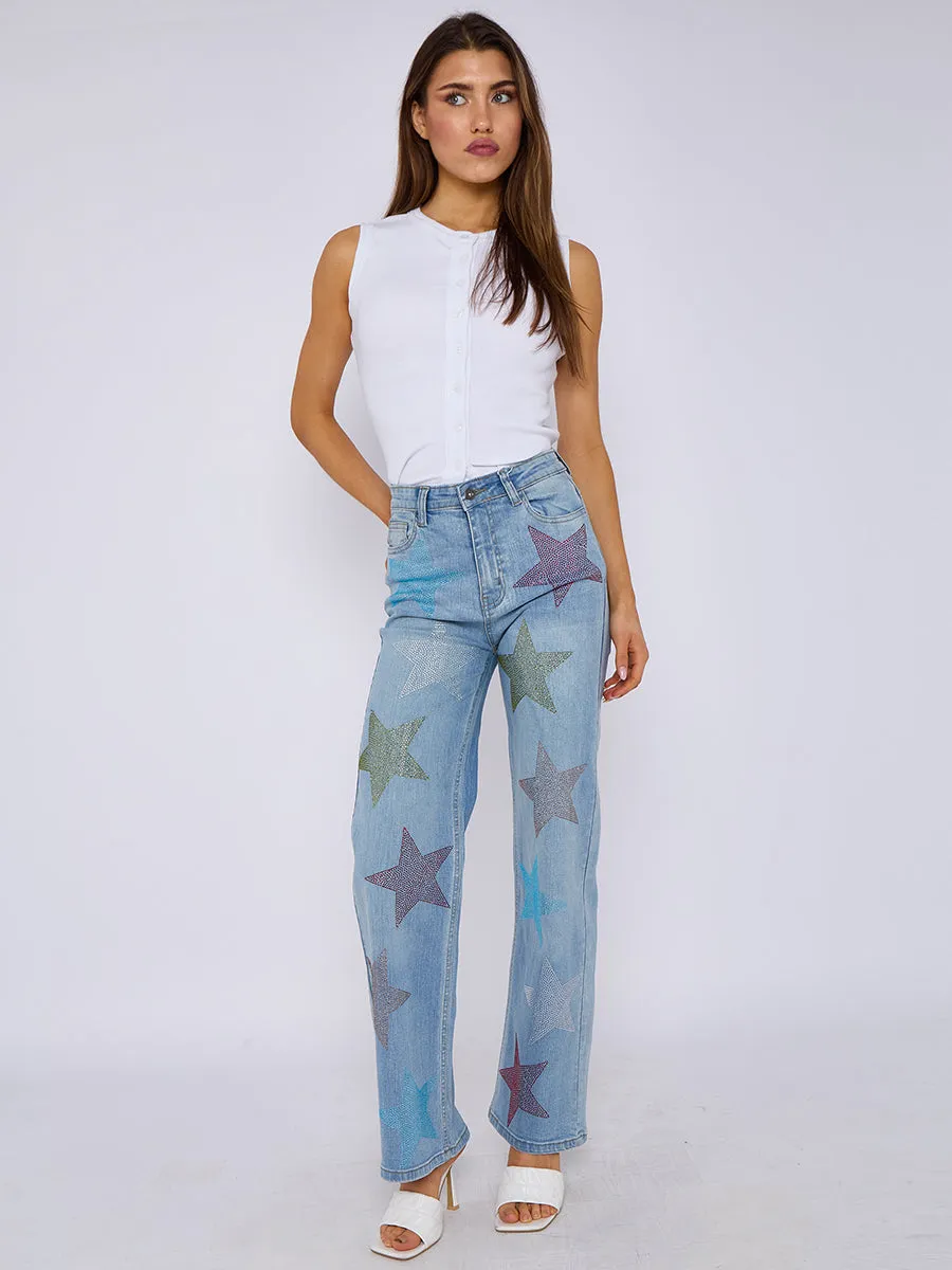 Star Studded Diamante Straight Leg Denim Jeans - Reyna sold by Storm Desire product image thumbnail 3