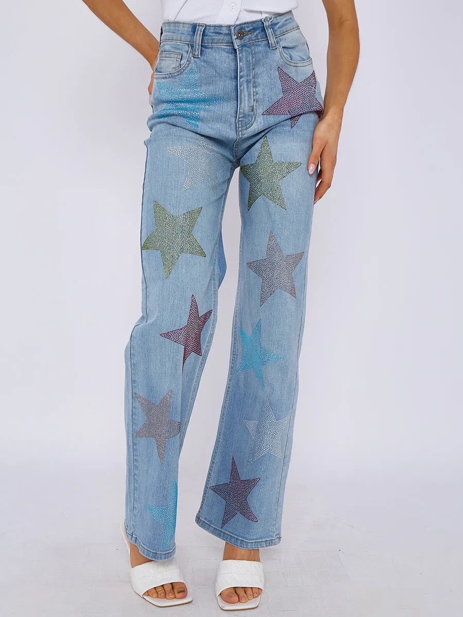 Star Studded Diamante Straight Leg Denim Jeans - Reyna sold by Storm Desire product image thumbnail 4