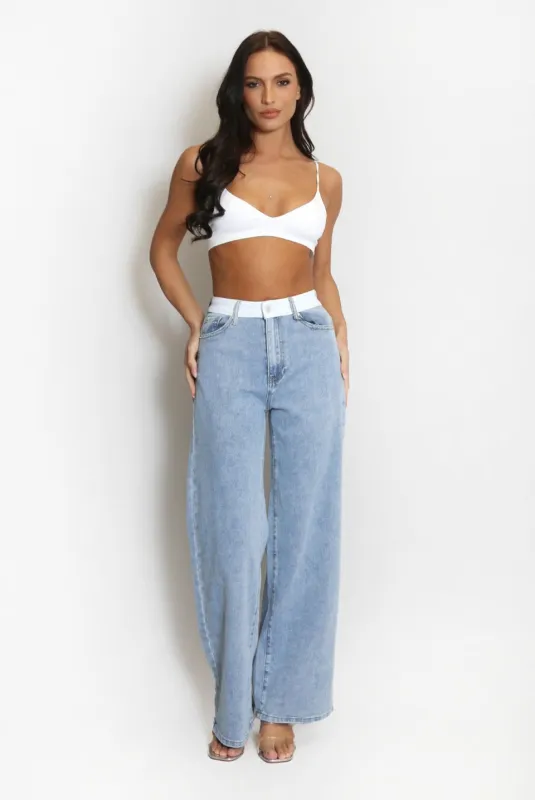 Faded Blue White Banded Dad Fit Jeans - Estella sold by Storm Desire