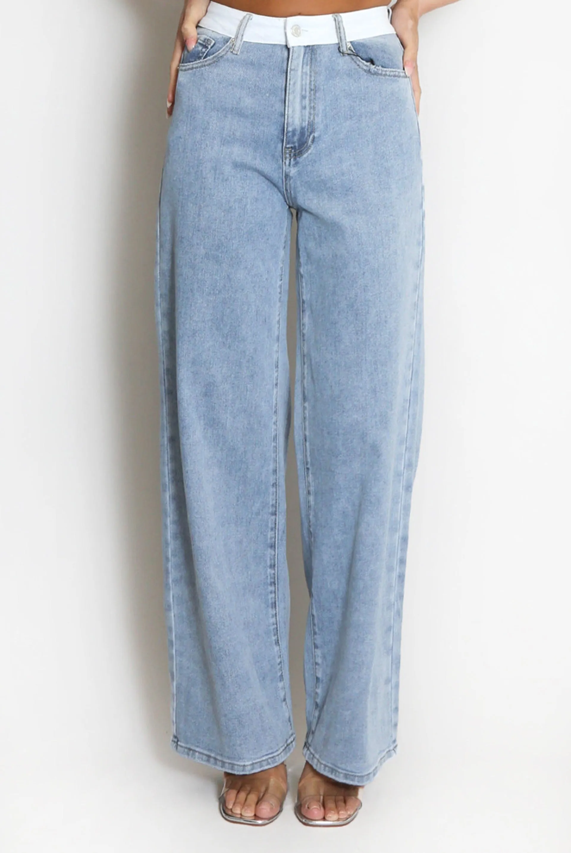 Faded Blue White Banded Dad Fit Jeans - Estella sold by Storm Desire product image thumbnail 3