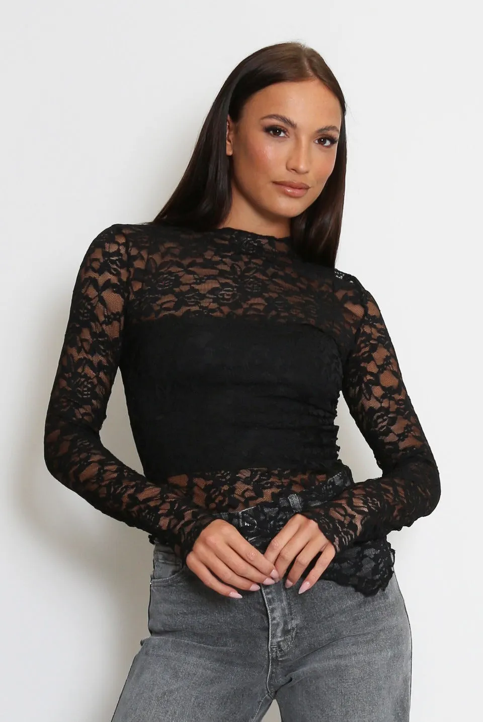 Long Sleeve Asymmetric Lace Top - Eve sold by Storm Desire