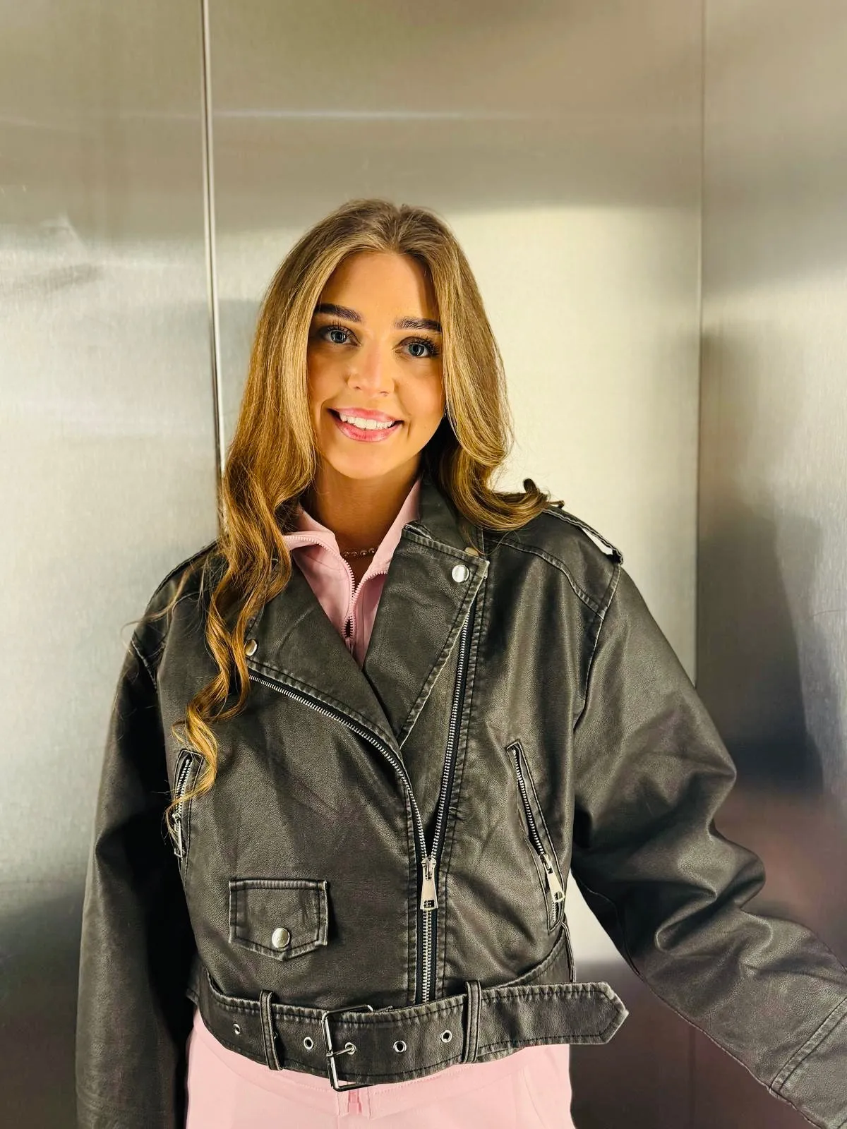 Khaki Faux Leather Biker Jacket - Lily sold by Storm Desire