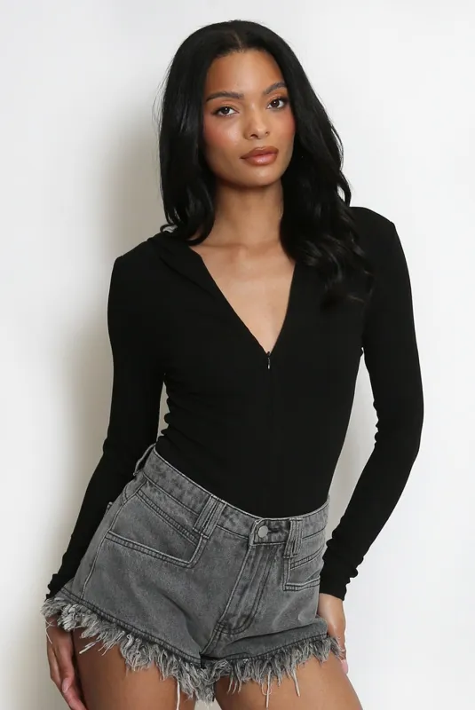 Ribbed Zip Up Hooded Bodysuit - Mikayla sold by Storm Desire