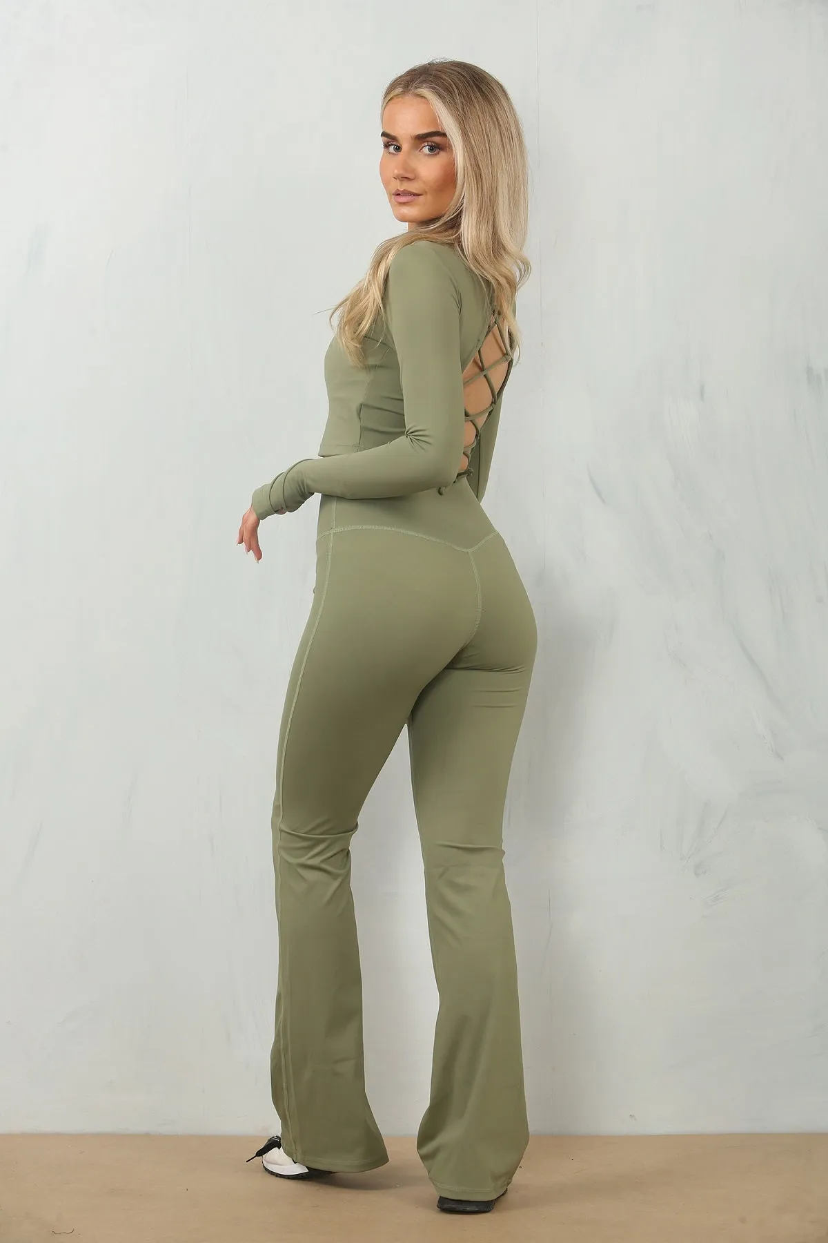 Active Tie Back Top And Flare Trouser Set - Hazel sold by Storm Desire