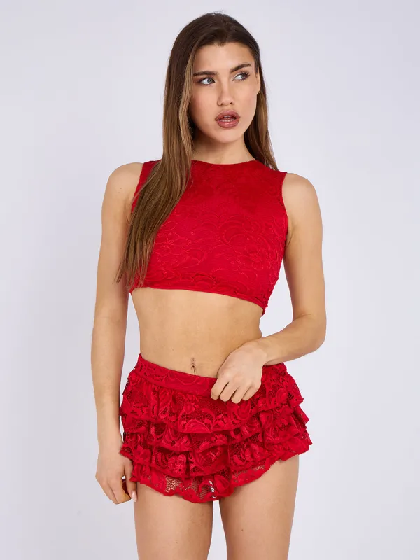 Lace Crop Top & Frill Mini Skort Co-ord - Amani sold by Storm Desire