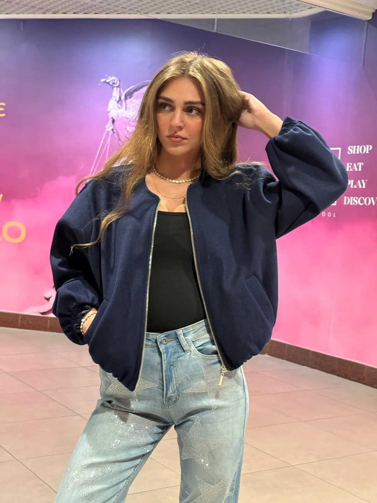 Bubble Hem Silver Zip Bomber Jacket - Violeta sold by Storm Desire product image thumbnail 2