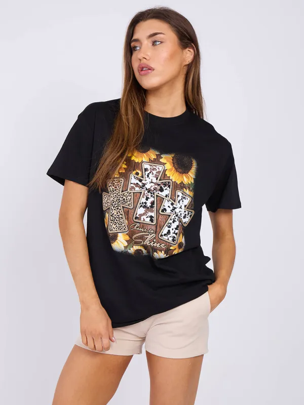 Crucifix Shine Printed T-Shirt - Eileen sold by Storm Desire