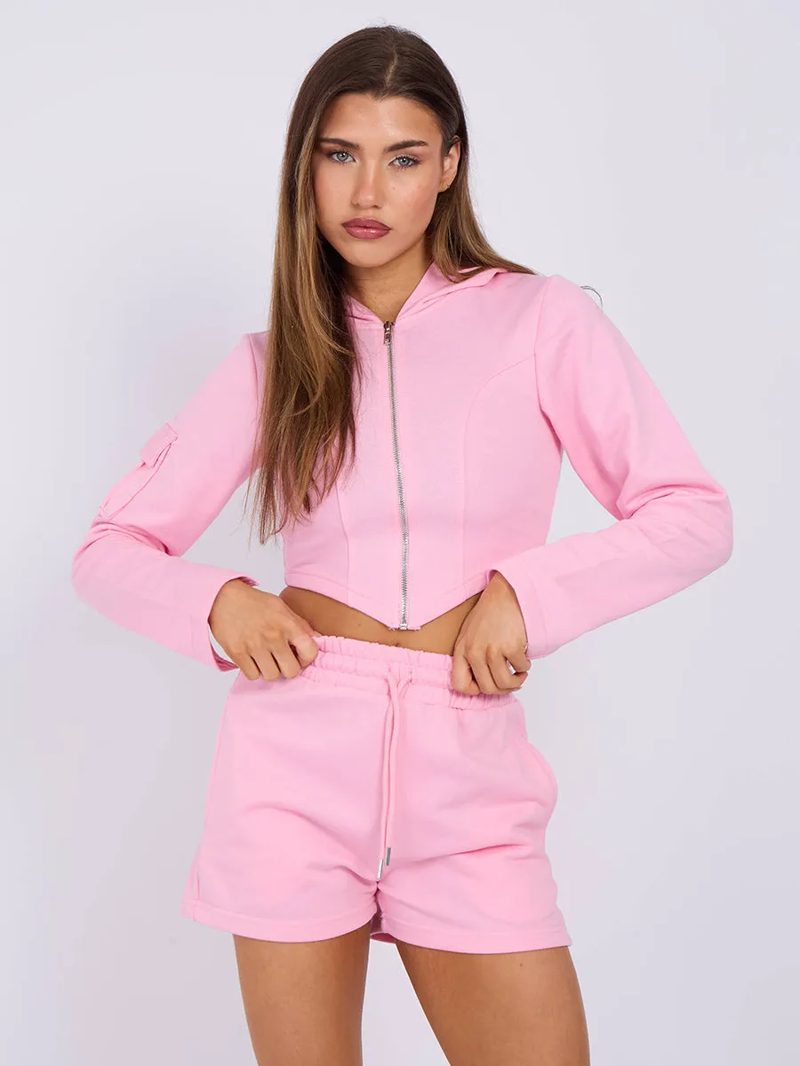 Cropped Zip Up Hoodie & Ruched Shorts Co-ord - Dani sold by Storm Desire