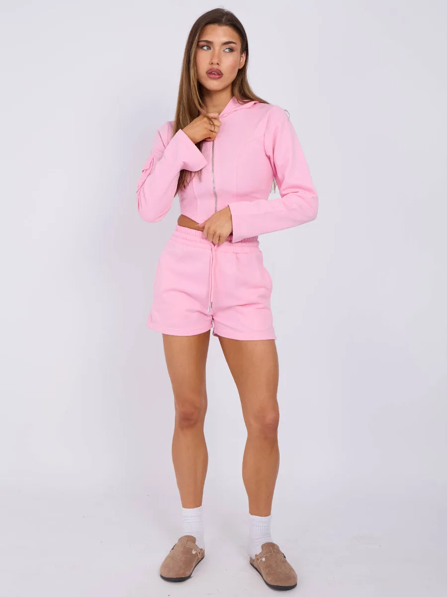 Cropped Zip Up Hoodie & Ruched Shorts Co-ord - Dani sold by Storm Desire product image thumbnail 4