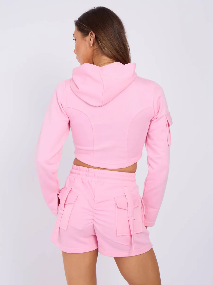 Cropped Zip Up Hoodie & Ruched Shorts Co-ord - Dani sold by Storm Desire product image thumbnail 5