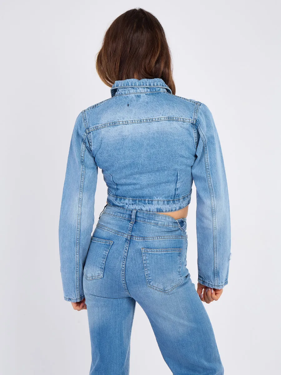 Cross Embroidered Cropped Denim Jacket - Lenora sold by Storm Desire product image thumbnail 5