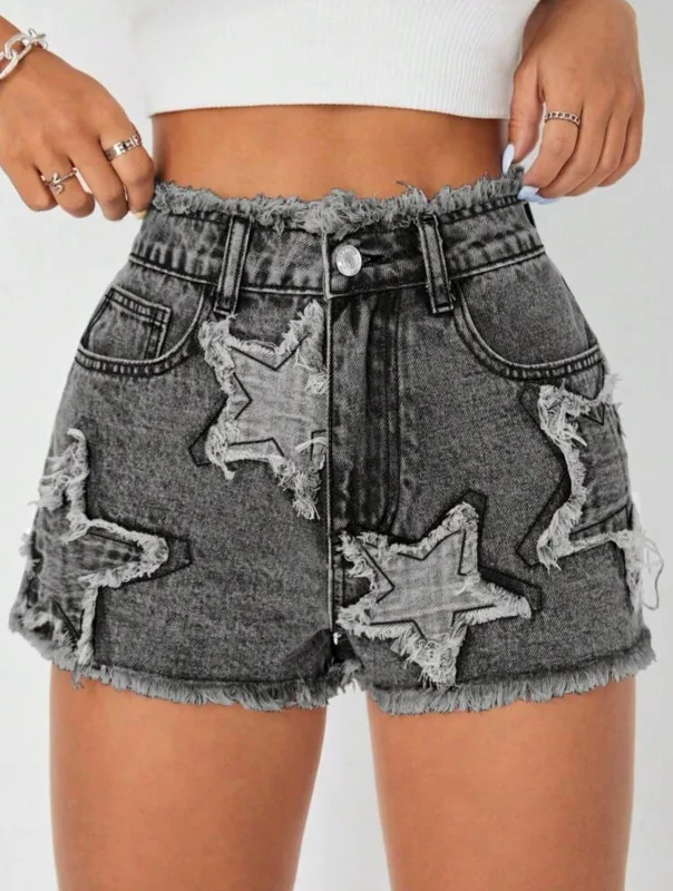 Embroidery Star Denim Shorts - Amelie sold by Storm Desire