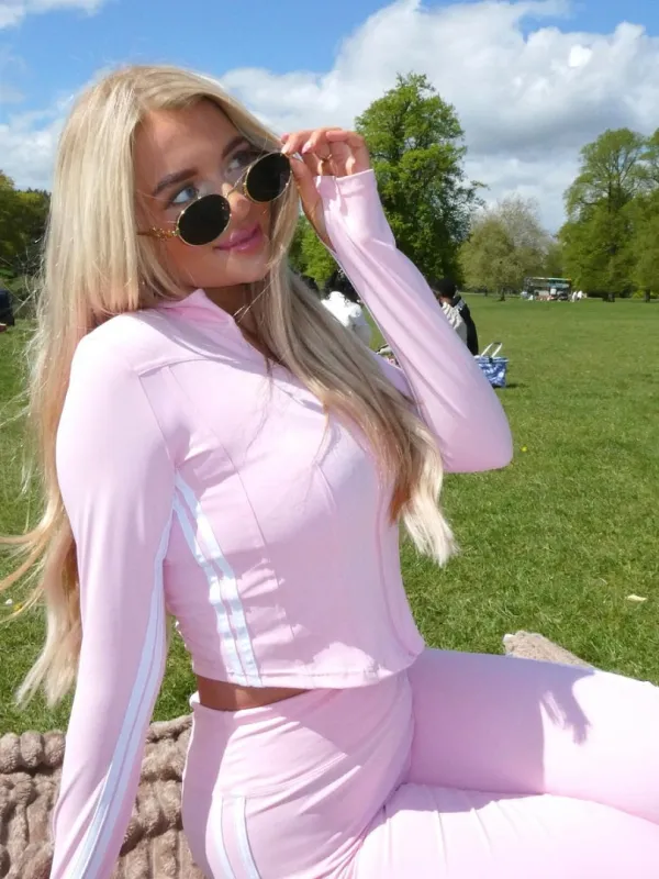 Zip Top And Side Stripe Flare Leg Gym Set - Kyla sold by Storm Desire