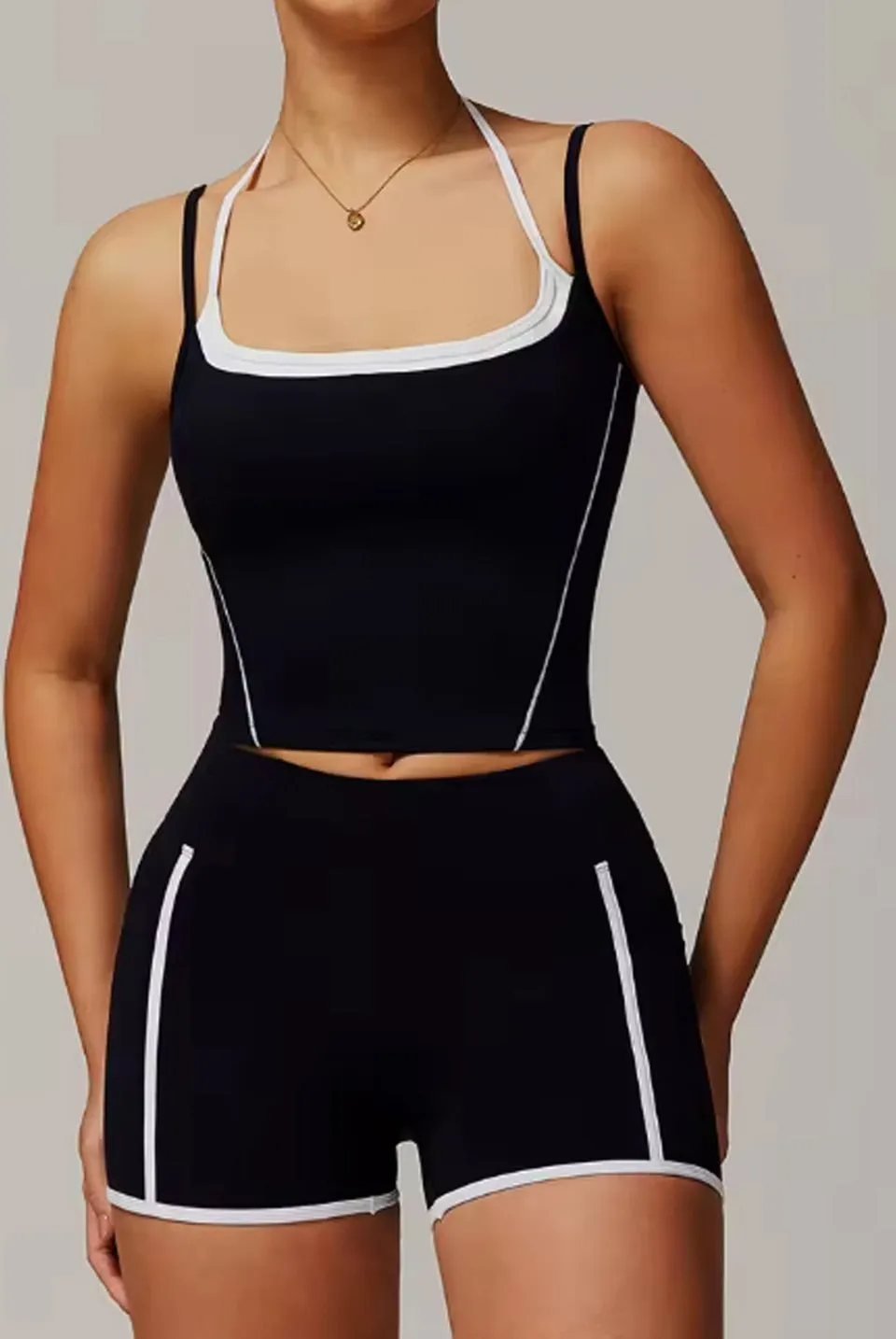 Double Strap Piping Vest And Shorts Gym Set - Jemma sold by Storm Desire