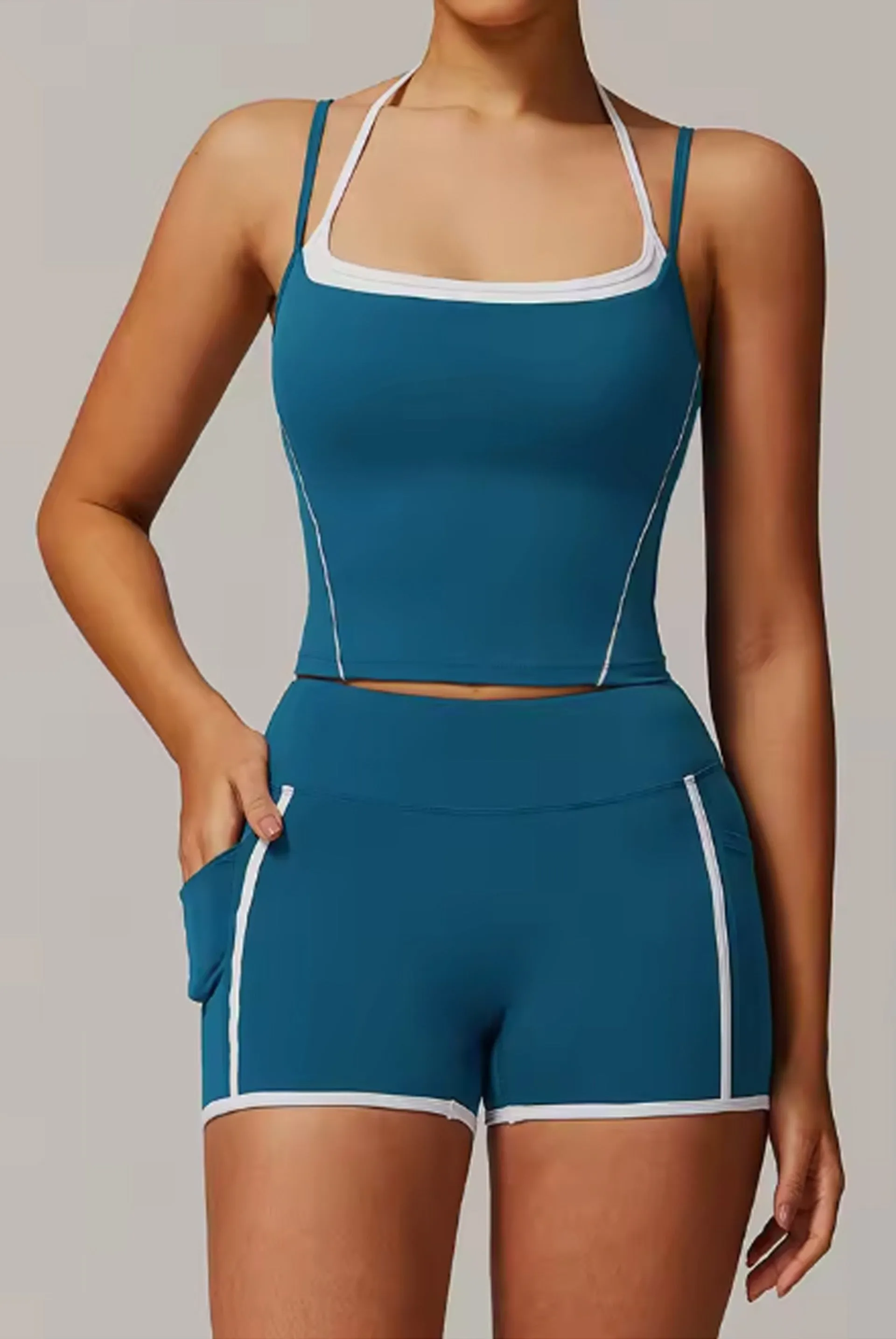 Double Strap Piping Vest And Shorts Gym Set - Jemma sold by Storm Desire product image thumbnail 2