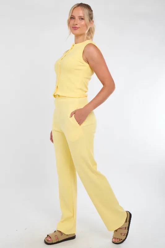 Ribbed Sleeveless Button Up Top & Wide Leg Trouser Co-ord - Karina sold by Storm Desire