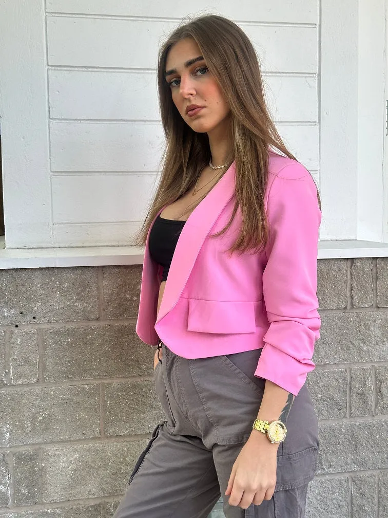 Cropped Ruched Sleeve Open Blazer - Janelle sold by Storm Desire product image thumbnail 2