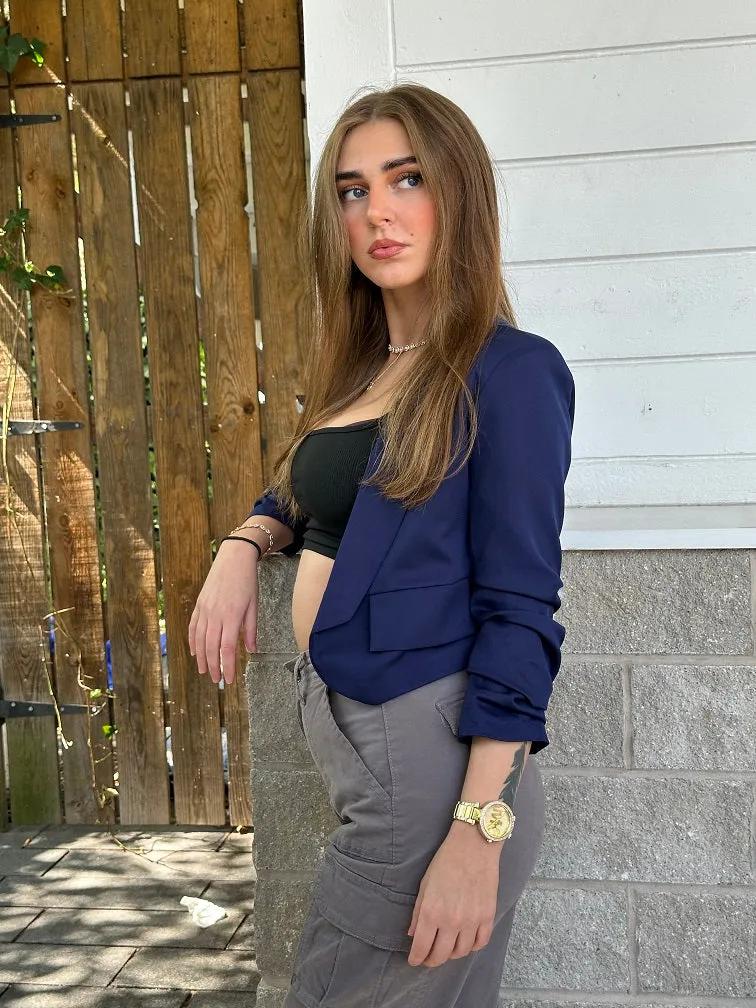 Cropped Ruched Sleeve Open Blazer - Janelle sold by Storm Desire product image thumbnail 4