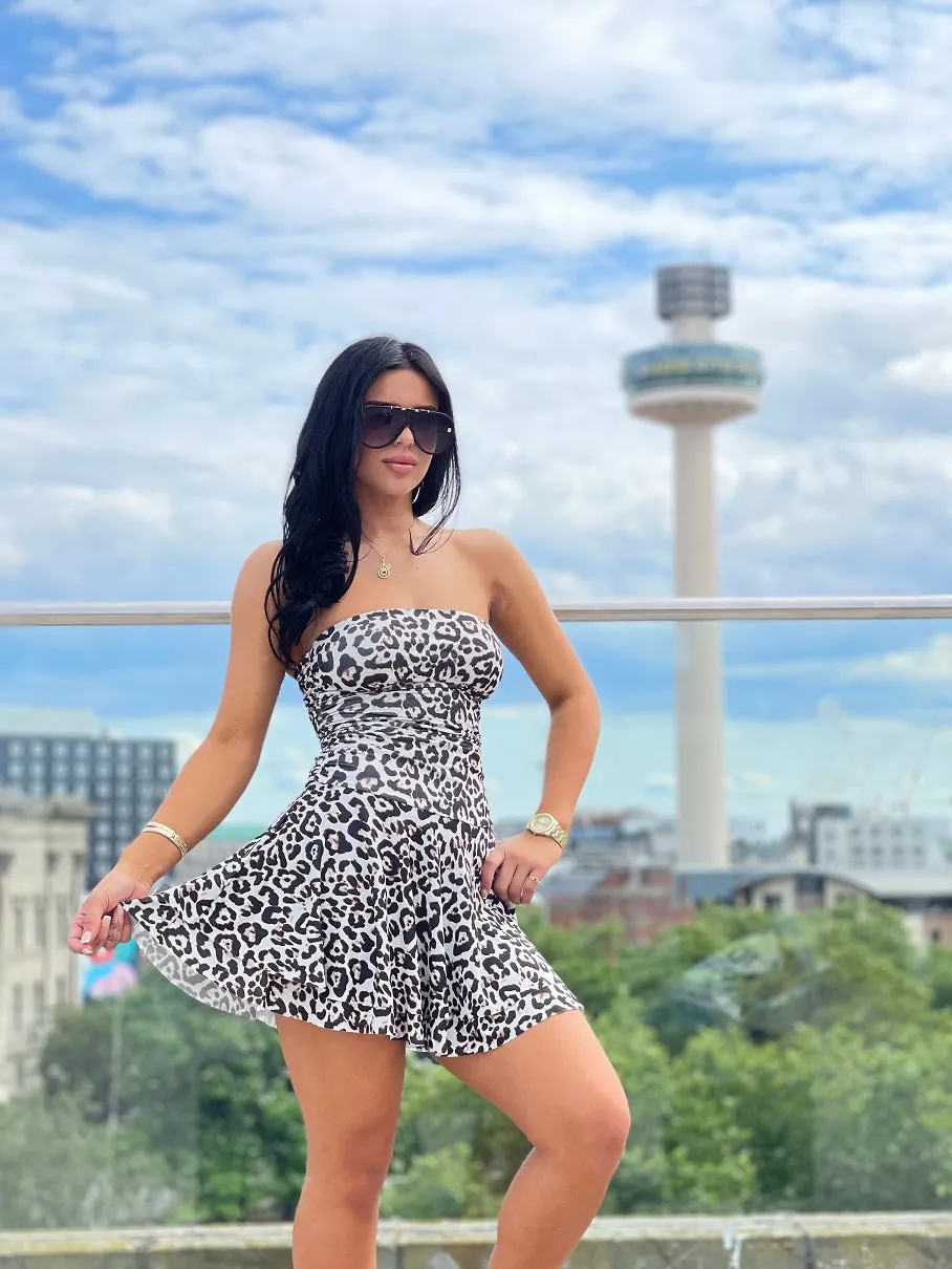 Leopard Print Bandeau Frill Mini Dress - Elina sold by Storm Desire product image thumbnail 2