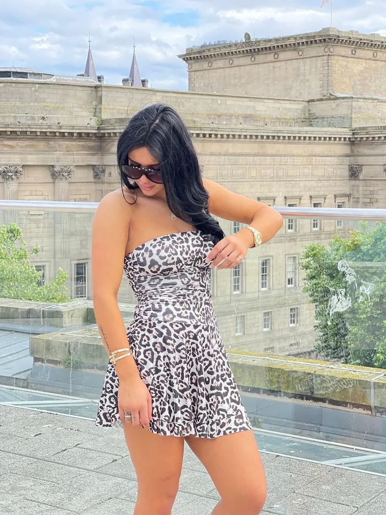 Leopard Print Bandeau Frill Mini Dress - Elina sold by Storm Desire