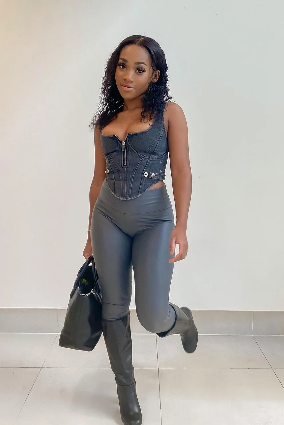 Grey High Waist Sleek PU Matt Leggings - Livia sold by Storm Desire product image thumbnail 2