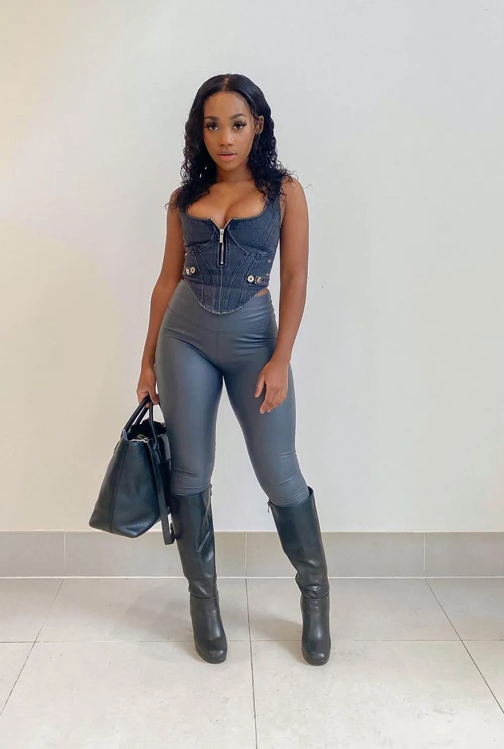 Grey High Waist Sleek PU Matt Leggings - Livia sold by Storm Desire