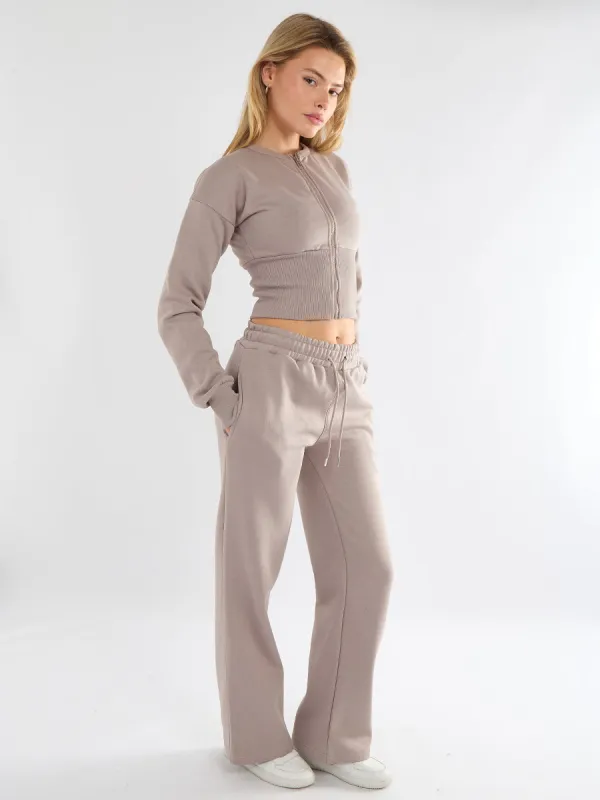 Zip Up Crop Sweatshirt & Wide Leg Trouser Tracksuit - Pearl sold by Storm Desire
