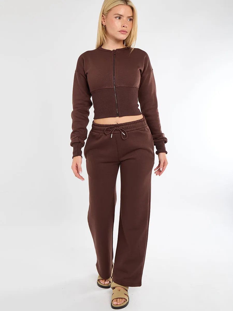 Zip Up Crop Sweatshirt & Wide Leg Trouser Tracksuit - Pearl sold by Storm Desire product image thumbnail 4