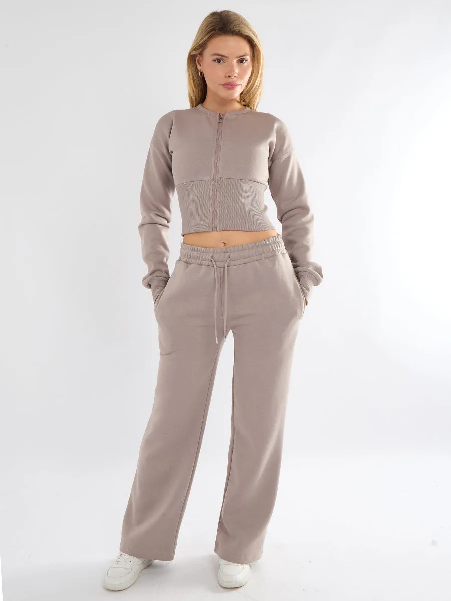 Zip Up Crop Sweatshirt & Wide Leg Trouser Tracksuit - Pearl sold by Storm Desire product image thumbnail 3