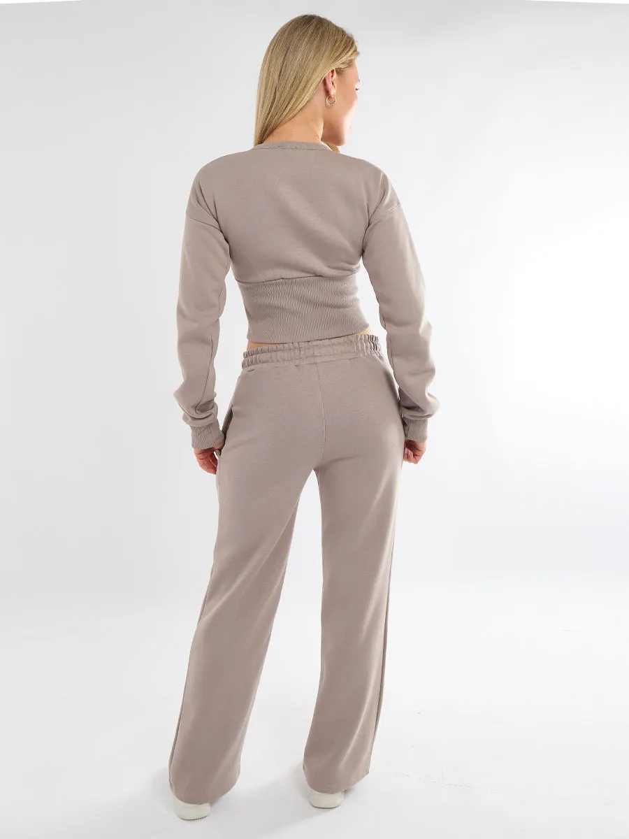 Zip Up Crop Sweatshirt & Wide Leg Trouser Tracksuit - Pearl sold by Storm Desire product image thumbnail 2