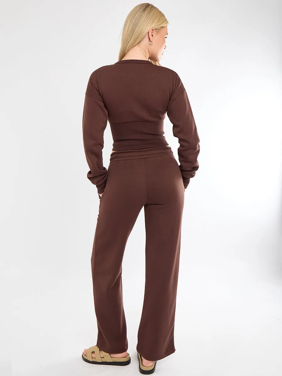 Zip Up Crop Sweatshirt & Wide Leg Trouser Tracksuit - Pearl sold by Storm Desire product image thumbnail 5