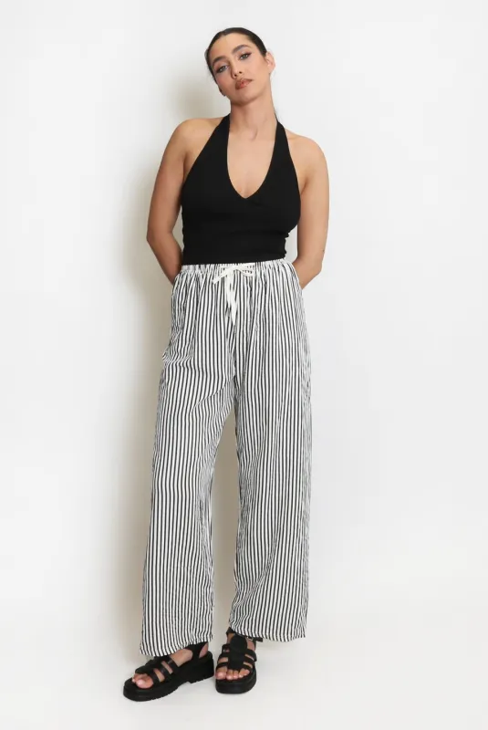Off White Striped Casual Wide Leg Trouser - Milena sold by Storm Desire