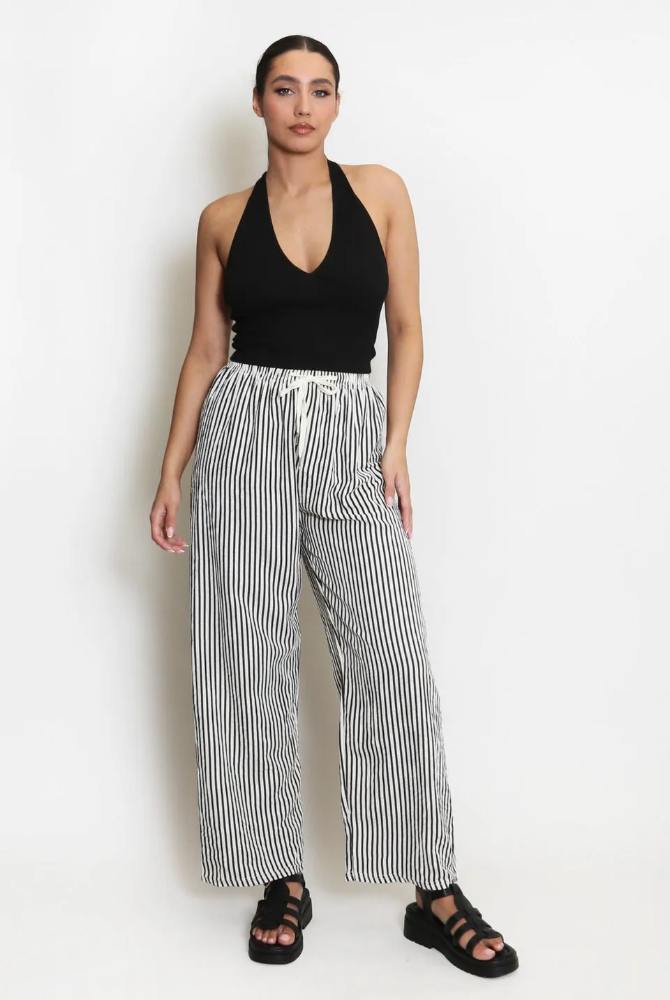 Off White Striped Casual Wide Leg Trouser - Milena sold by Storm Desire product image thumbnail 3