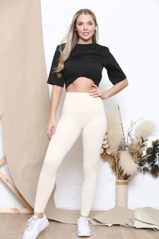 On Sale High Waist Ribbed Leggings - Della sold by Storm Desire