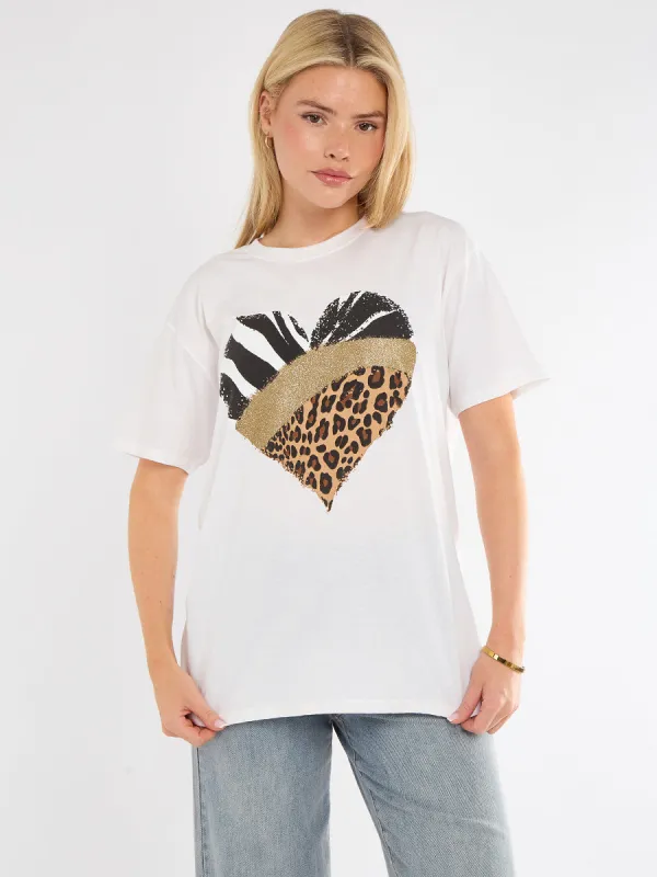 Leopard Zebra Heart Printed T-Shirt - Jessie sold by Storm Desire