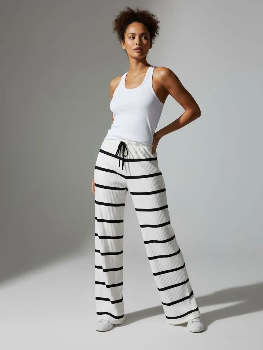 Striped High Waist Flared Trousers - Wrenleigh sold by Storm Desire product image thumbnail 2