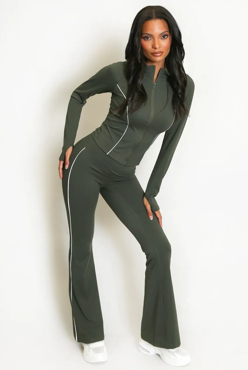 Contrast Lining Zip Top and Flare Hem Trouser Set - Elia sold by Storm Desire product image thumbnail 4
