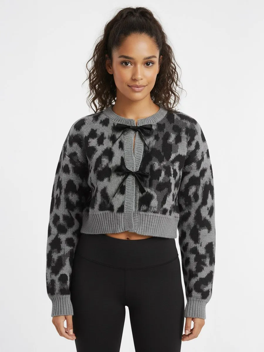 Animal Print Knitted Lace Up Cardigan - Magdalena sold by Storm Desire